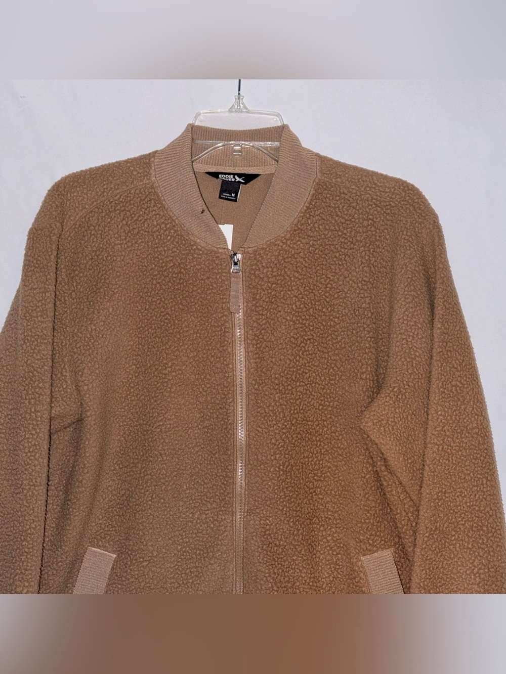 Eddie Bauer Camel Faux Shearling Bomber Jacket size Medium - Picture 4 of 13